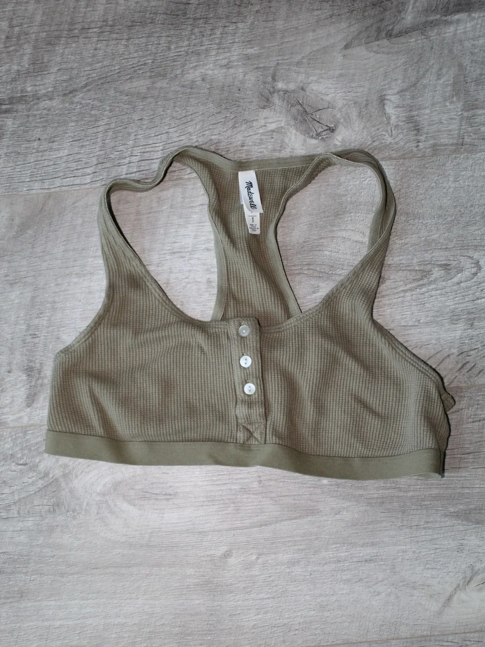 Madewell Olive Green Ribbed Racerback Bralette with Buttons